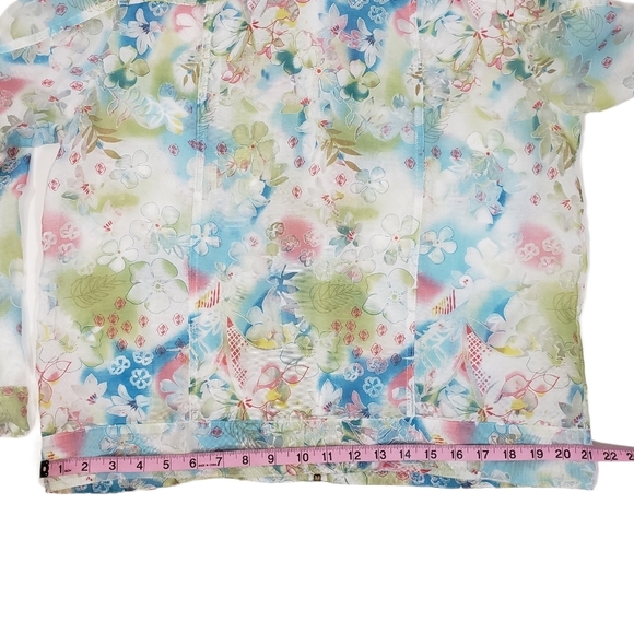 Pastel Floral Print Sheer Shacket Sz M Fairy Y2K Full Zip Cover Up Shirt Jacket - Picture 10 of 10